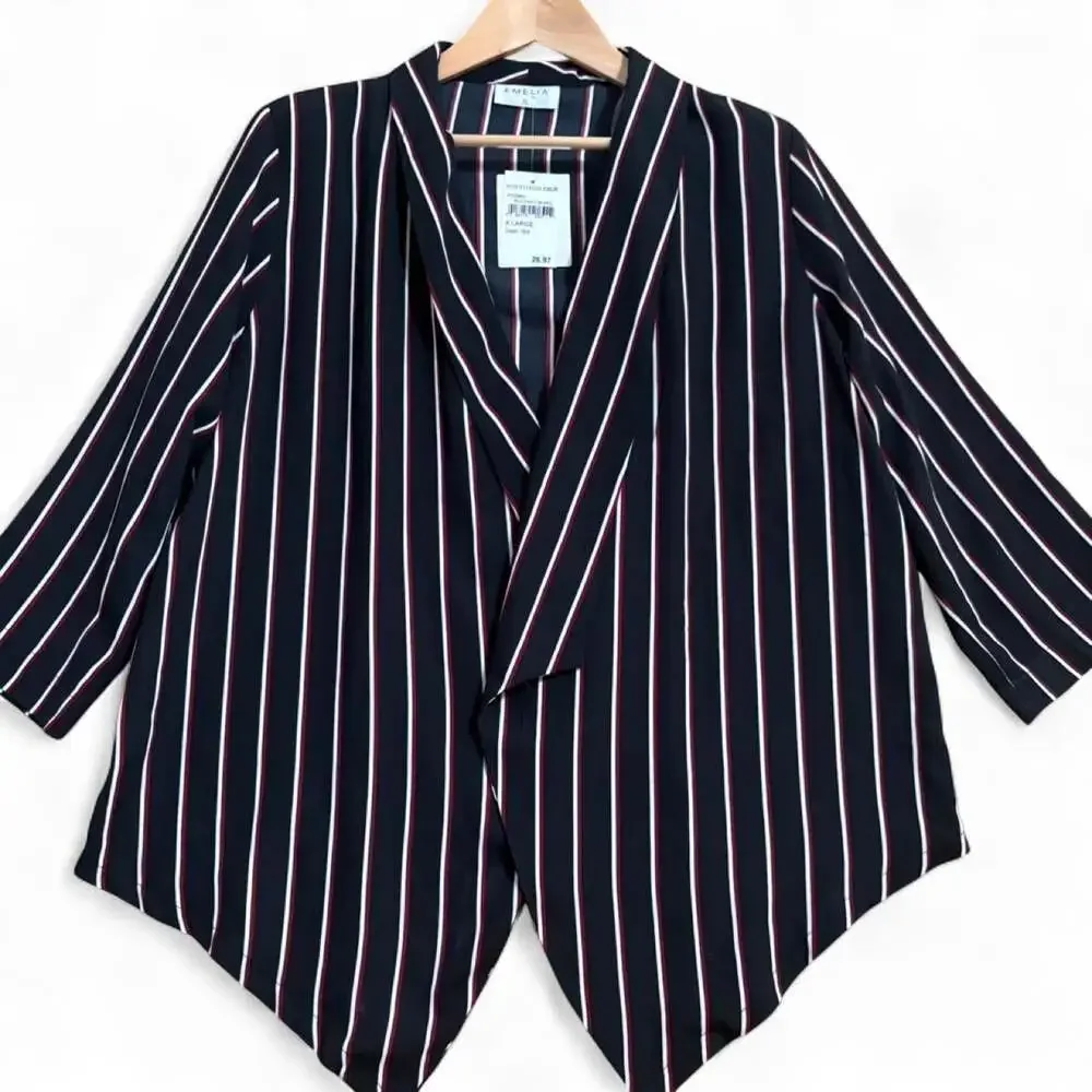 Emelia Striped Open Front Blazer Jacket XL